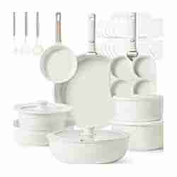 CAROTE 23pcs Pots and Pans Set Non Stick, Cookware Sets, Kitchen Set, Oven/Dishwasher/Fridge Safe, Space Saving Pots Set, Nonstick Set with Versatile Detachable Handle, Induction RV Set, Cream