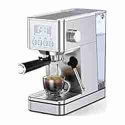 LERTIN Espresso Machine, 20Bar Compact Stainless Espresso Maker, With Milk Frother Steam Wand, 57.5OZ Removable Water Tank, Displays Making Time &amp; Water Temperature, Cold Brew &amp; Cappuccino, Silver